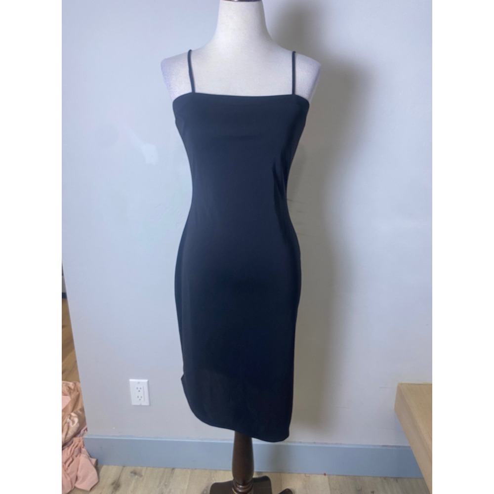 Vintage 90s Pure Sugar Black Spaghetti Strap Bodycon Midi Dress Women Small